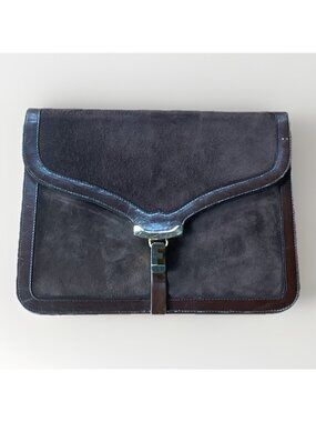 RARE Salvatore Ferragamo Vintage Brown Suede And Leather Clutch *READ* See 📸
